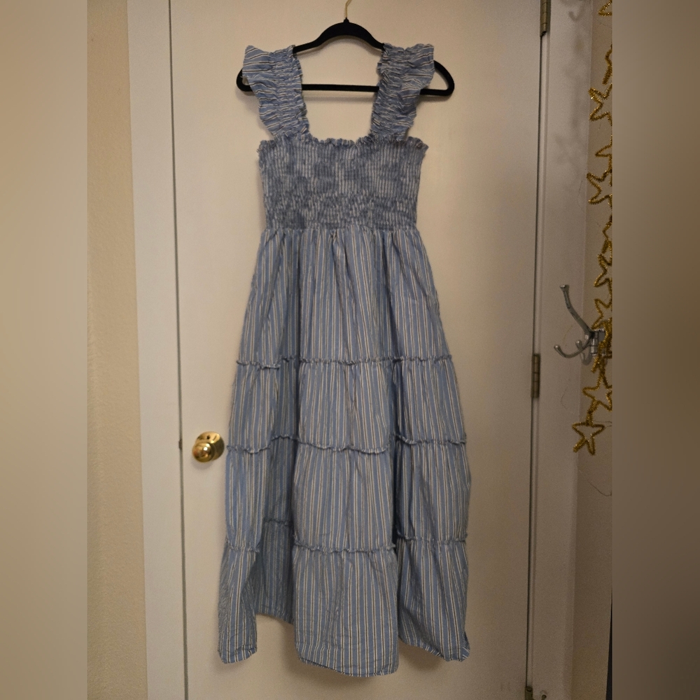 Quince 100% Organic Cotton Midi Smocked Dress In Tribeca Stripe